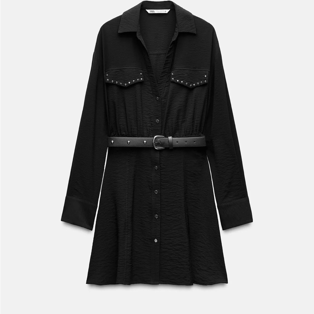 ZARA Black Studded Shirt Dress with Belt